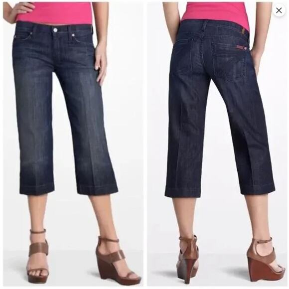 7 For All Mankind Dark Blue Denim Crop Dojo Low Rise Straight Leg Y2K Jeans 28 - Picture 1 of 15